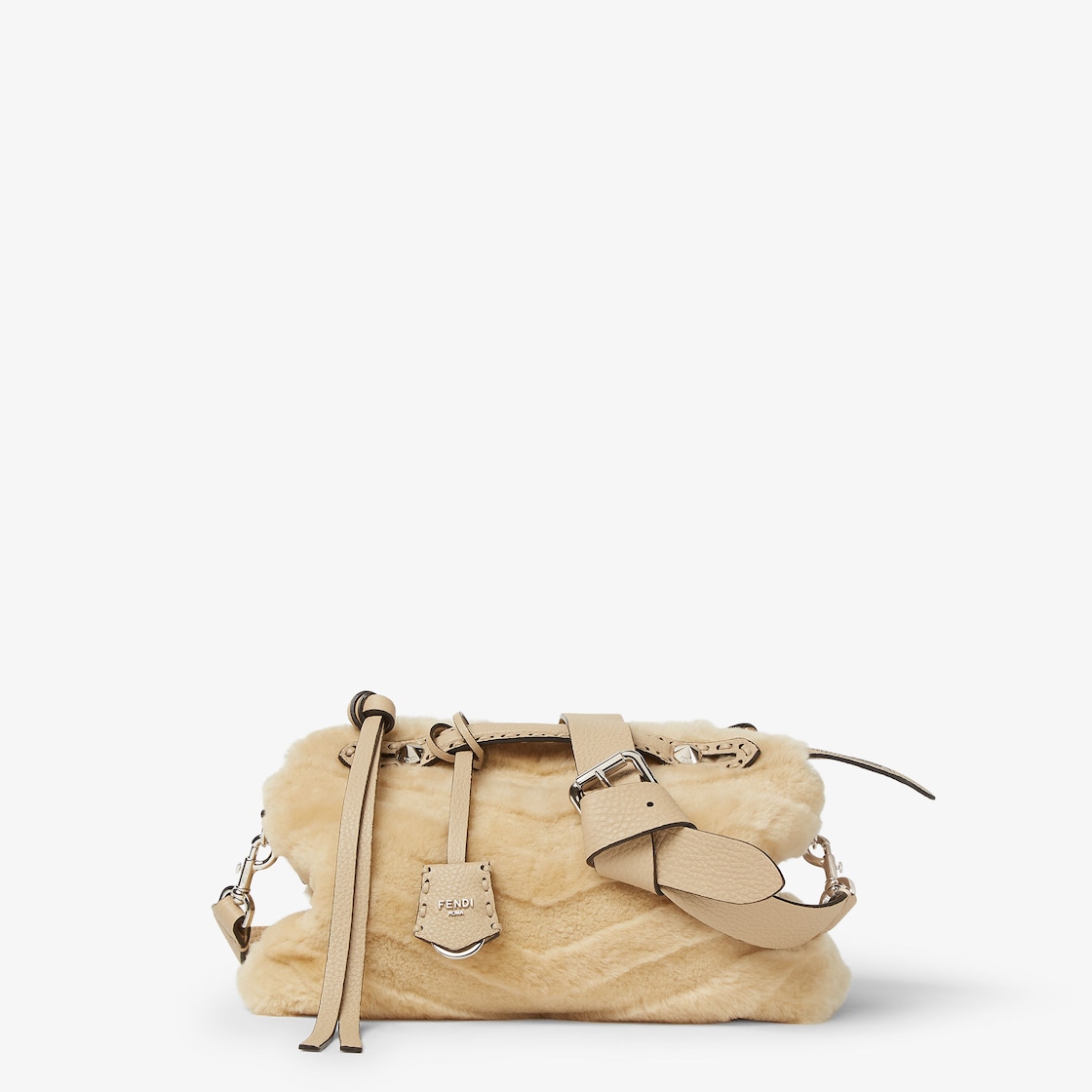 FENDI By The Way Selleria Medium Beige sculpted shearling bag with 192 hand-sewn topstitches - Image 1
